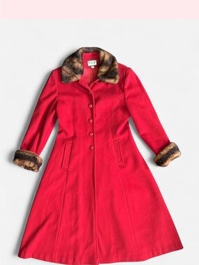 Vintage Mario de Pinto MDP Red Wool Princess Coat with Faux Fur Trim size S/M